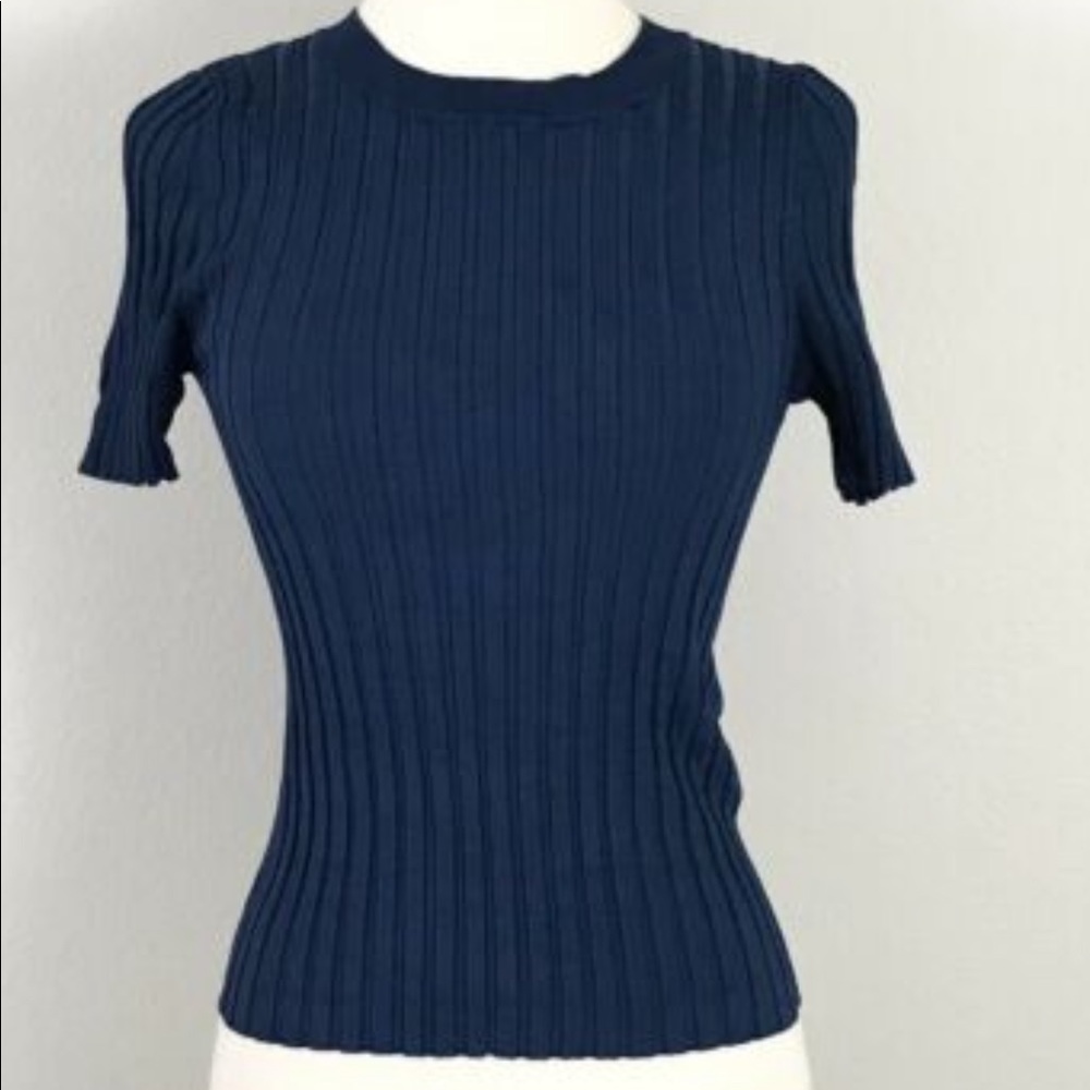Zara Knit Ribbed Shirt with Sleeve in Blue Size M